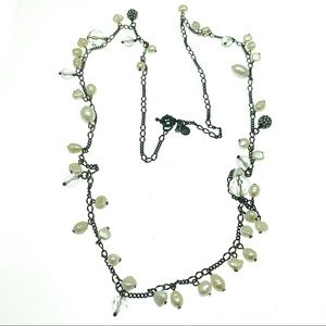 J Crew Freshwater Pearls Dangling  Necklace, Antiqued Copper, Glass Crystals
